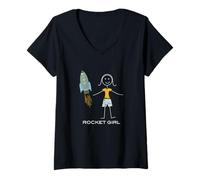 Donna Funny Womens Rocket Girl Spazio Maglietta con Collo a V