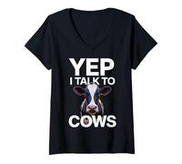 Donna Funny Yep I Talk To Cows Dairy Farmer Tractor Farming Humor Maglietta con Collo a V
