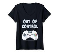 Donna Fuori Controllo Kawaii Silly Controller Videogioco Gamer Maglietta con Collo a V