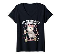 Donna Fuori per Regolare Le Emozioni Divertente Opossum Meme Salute mentale Maglietta con Collo a V