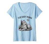 Donna Fur Baby Mama Cat Lover Butterfly Parent Maglietta con Collo a V