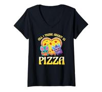 Donna Furby all I Think About Is Pizza! Happiest Duo Loving Pizza Maglietta con Collo a V