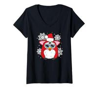 Donna Furby Christmas Singing with Snowflakes Jolly Little Santa Maglietta con Collo a V