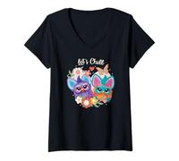 Donna Furby Let's Chill Lovely Doodle Heart Portrait Maglietta con Collo a V