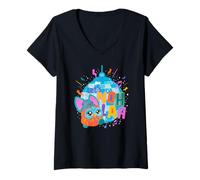 Donna Furby Lets Noh Lah Dancing At The Disco Night Dancing Furby Maglietta con Collo a V