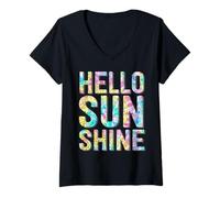 Donna Fustella vintage Tie Dye Hello Summer Sunny Camp Life Maglietta con Collo a V