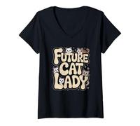 Donna Future Cat Lady Cute Kittens Intorno Lettere Maglietta con Collo a V
