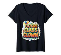 Donna Future Class Clown Primo Giorno Di Scuola Asilo Divertente Maglietta con Collo a V