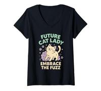 Donna Future Crazy Cat Lady Cute Feline Obsession Bizzarro Cat Life Maglietta con Collo a V