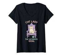 Donna Future Crazy Cat Lady Cute Feline Obsession Bizzarro Cat Life Maglietta con Collo a V