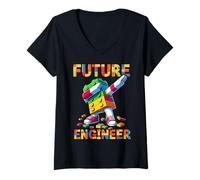 Donna Future Engineer Funny Blocks Bricks Toy Lover Master Builder Maglietta con Collo a V