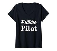 Donna Future Pilot in Progress, regalo di compleanno per studenti di aviazione Maglietta con Collo a V