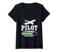 Donna Future Pilot in Progress, regalo di laurea per studenti di aviazione Maglietta con Collo a V