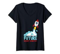 Donna Future Scienziato Scienza Razzo Nave Bambini Regalo Astronauta Maglietta con Collo a V