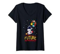 Donna Futuro Astronauta con Pianeti Astronomia Design per Bambini Maglietta con Collo a V
