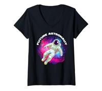 Donna Futuro Astronauta Uomo nello Spazio Astronomia Maglietta con Collo a V