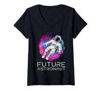 Donna Futuro Astronauta Uomo nello Spazio Astronomia Maglietta con Collo a V