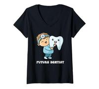 Donna Futuro Dentista Carino Dente Del Fumetto Dentale Grafica Bambini Maglietta con Collo a V
