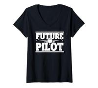 Donna Futuro Pilota Appassionato di Aviazione Giovani Volanti Maglietta con Collo a V