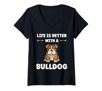 Donna FUUNY Cute Bulldog Dog Quote Life is Better with a Bulldog Maglietta con Collo a V
