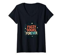 Donna Fuzzy Socks Forever Stamp per Uomo e Donna Maglietta con Collo a V