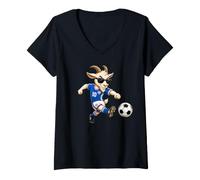 Donna G.O.A.T. - Capra da Calcio Maglietta con Collo a V