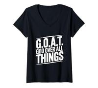 Donna G.O.A.T. God Over all Things Inspirational Citazione Maglietta con Collo a V