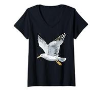 Donna Gabbiano Mare di Spiaggia Mare del Nord Baltico Gabbiano Maglietta con Collo a V