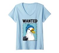 Donna Gabbiano Patatine Fritte ricerc Maglietta con Collo a V