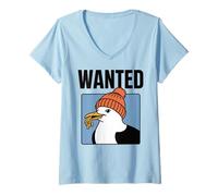 Donna Gabbiano Patatine Fritte ricerc Maglietta con Collo a V