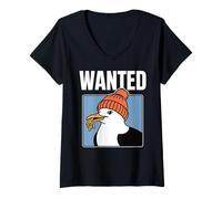 Donna Gabbiano Patatine Fritte ricerc Maglietta con Collo a V