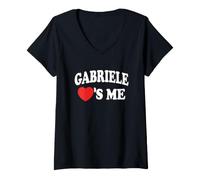 Donna Gabriele Loves Me Retro Name Maglietta con Collo a V