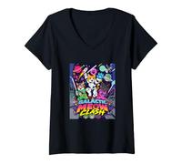 Donna Galactic Funny Clash Space Cats Illustration Graphic Cartoon Maglietta con Collo a V