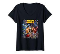 Donna Galactic Space Cats Funny Battle Sci Fi Adventure Art Maglietta con Collo a V