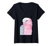 Donna Galah Rosa rosalbin cacatua Acquerello Ritratto Maglietta con Collo a V