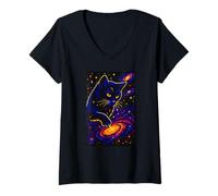 Donna Galaxy Cat Cosmic Universe Space Art, Love Cats Maglietta con Collo a V