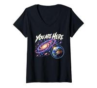 Donna Galaxy Science Geek Sei Qui Spazio Terra Zoom Maglietta con Collo a V