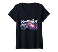 Donna Galaxy Science Geek Sei Qui Spazio Terra Zoom Maglietta con Collo a V