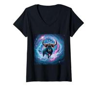 Donna Galaxy Taurus Zodiac Artwork - Potere Toro Celeste Maglietta con Collo a V