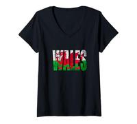 Donna Galles Dragon Flag Galles Studenti gallesi Cardiff Wrexham Swansea Maglietta con Collo a V