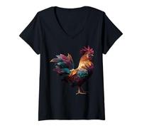 Donna Galletto Arte Pollame Arte Animali Amanti Fattoria Pollo Maglietta con Collo a V