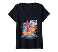 Donna Gallina Dj Chicken Scratch Beats Maglietta con Collo a V