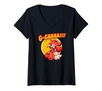 Donna Gallo Pazzo: Design con Animali con Campana sbattuta Maglietta con Collo a V