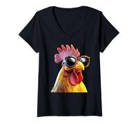 Donna Gallo Pollo Papà Padre Pollaio Contadino Polli Maglietta con Collo a V