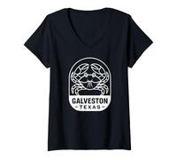 Donna Galveston Texas Granchio Oceano Sea Life Design Maglietta con Collo a V