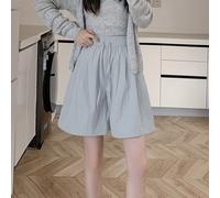 Donna Gamba Larga Pantaloncini Finta Seta Culotte Elastico Vita Corsa Pieghe