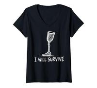 Donna Gamba protesica Astratta Scarabocchio Arte Minima I Will Survive Maglietta con Collo a V