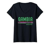 Donna Gambia Flag | Gambian Vintage Distressed Maglietta con Collo a V