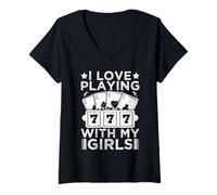 Donna Gambler Casinò Love Playing With My Girls Gambling Maglietta con Collo a V