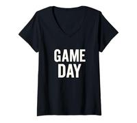 Donna Game Day Football Graphic Bold Sport Fan Maglietta con Collo a V